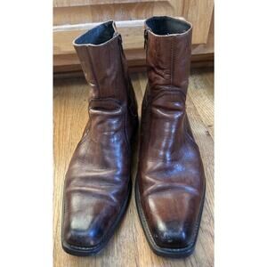 Mens ALDO Brown Side Zip Leather Ankle Boots Size 44 US 11